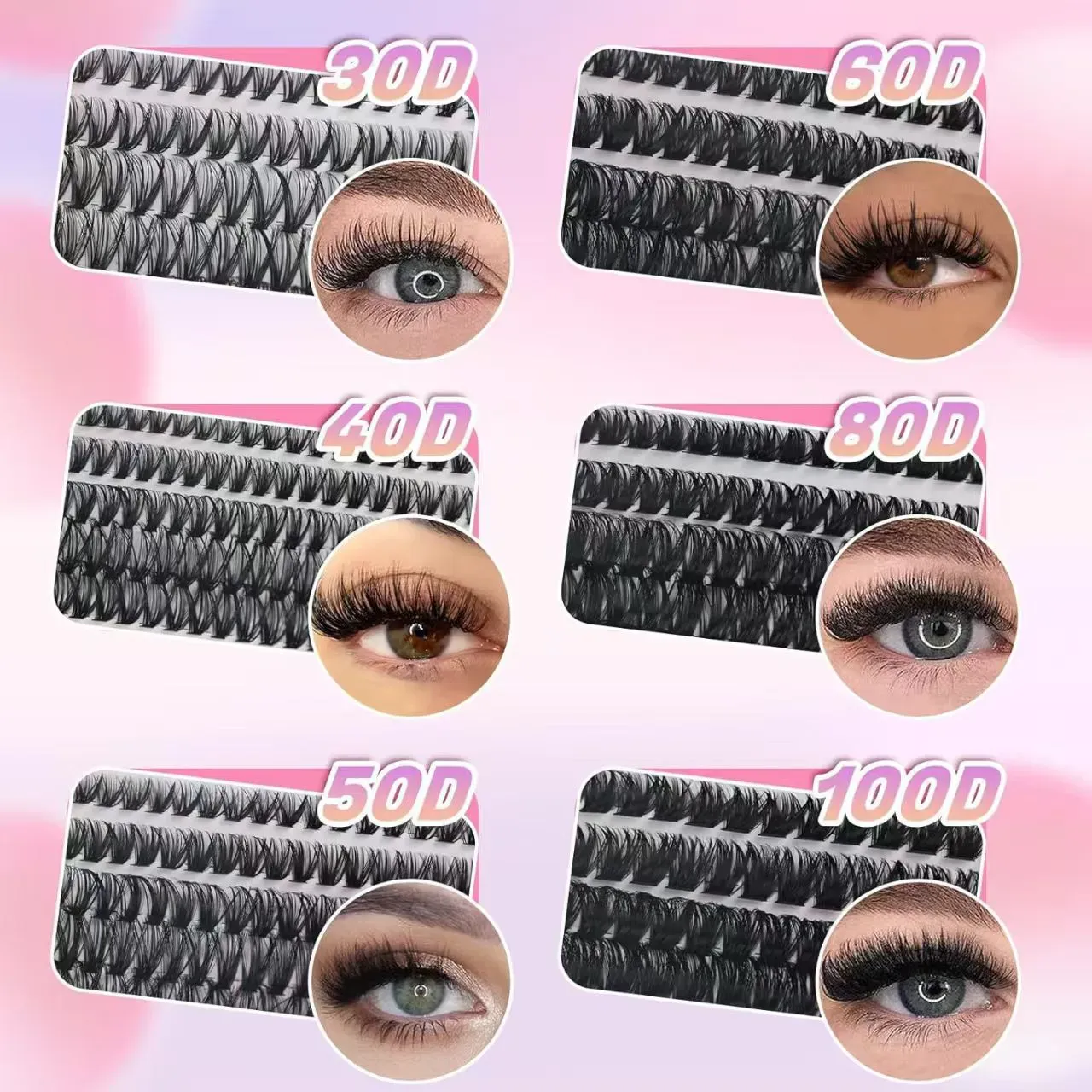 BOOK.A Large Capacity DIY Lash Extension Book 570 Clusters 6 Densities 8-16mm Mixed Lengths Natural to Voluminous Individual Cluster Lashes for Beginners Reusable Self-Application Eyelashes(Image2)