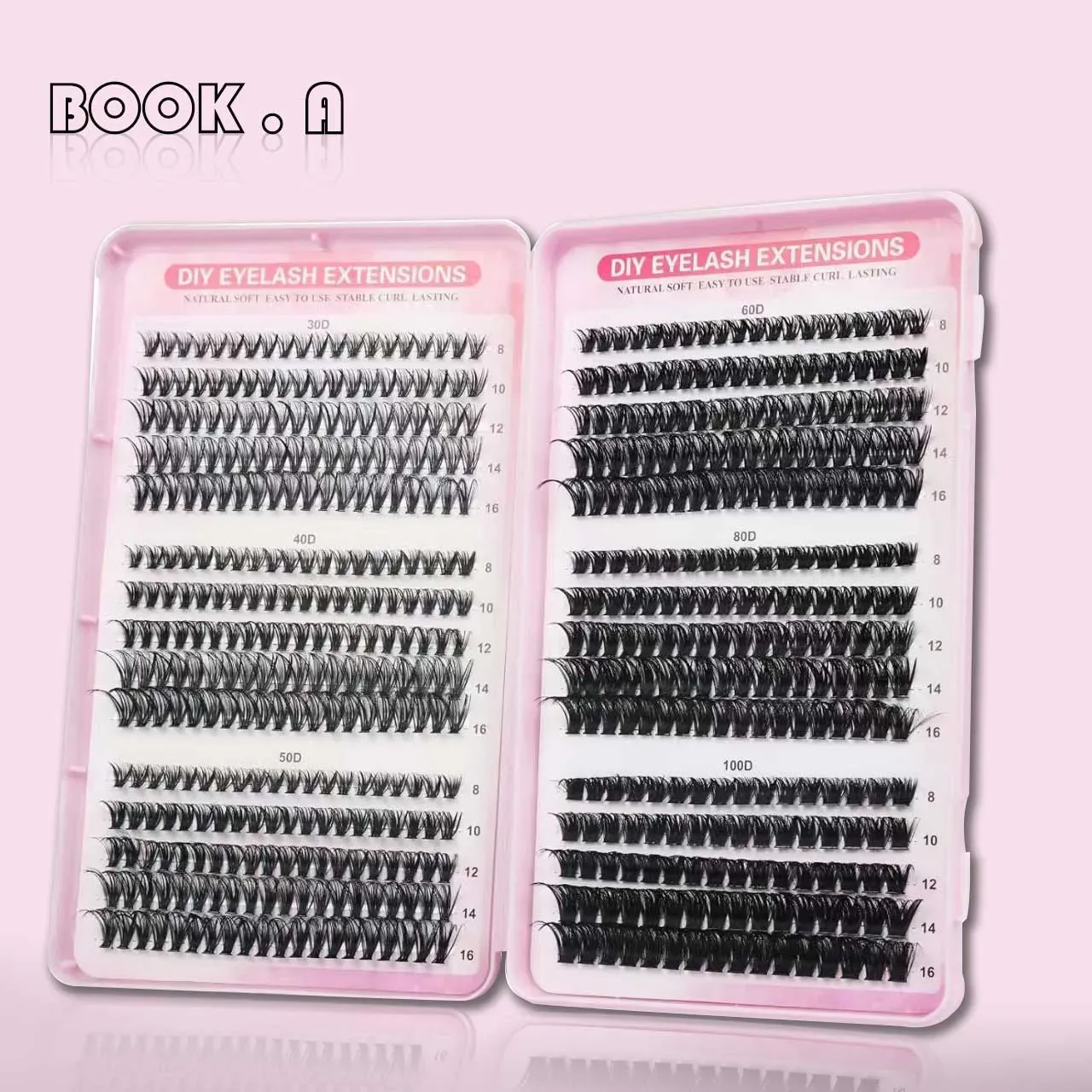BOOK.A Large Capacity DIY Lash Extension Book 570 Clusters 6 Densities 8-16mm Mixed Lengths Natural to Voluminous Individual Cluster Lashes for Beginners Reusable Self-Application Eyelashes(Image1)