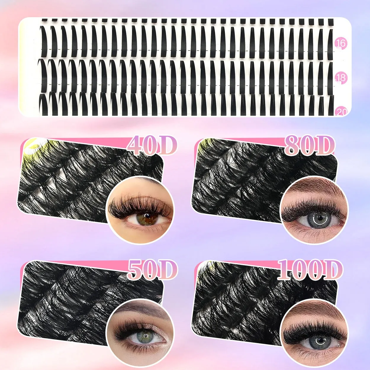 BOOK.B DIY Lash Clusters Spiky 60D 80D 100D 120D Mixed D Curl Individual Eyelash Extensions Soft Fluffy Wispy Reusable Faux Mink Cluster Lashes for At Home Lash Extension(Image2)