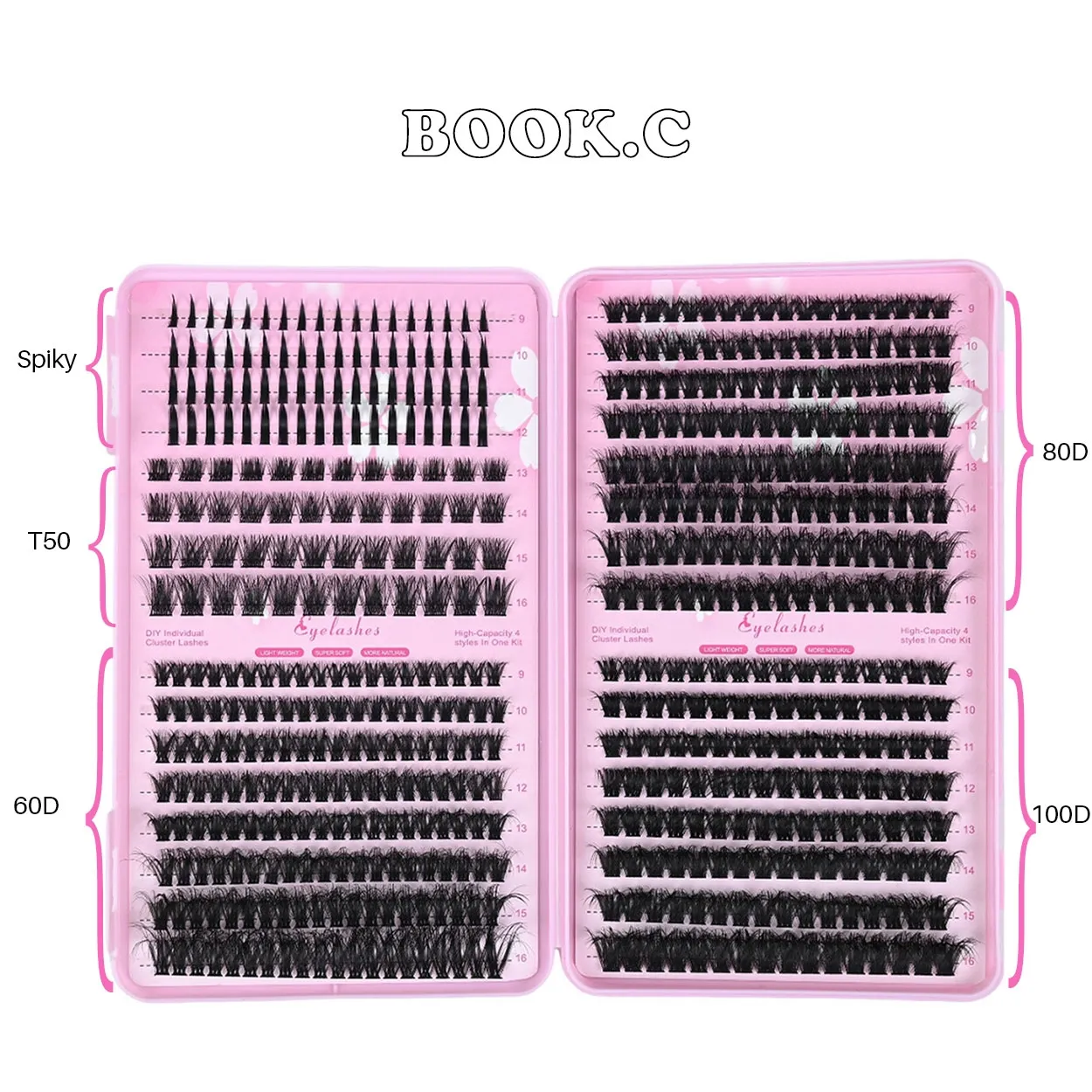 BOOK.C DIY Cluster Lash Extension Kit 4 Styles Individual Lash Clusters Book Spiky T50 60D 80D 100D Reusable Wispy Fluffy False Eyelashes Beginner Friendly At Home Lash Extensions(Image1)