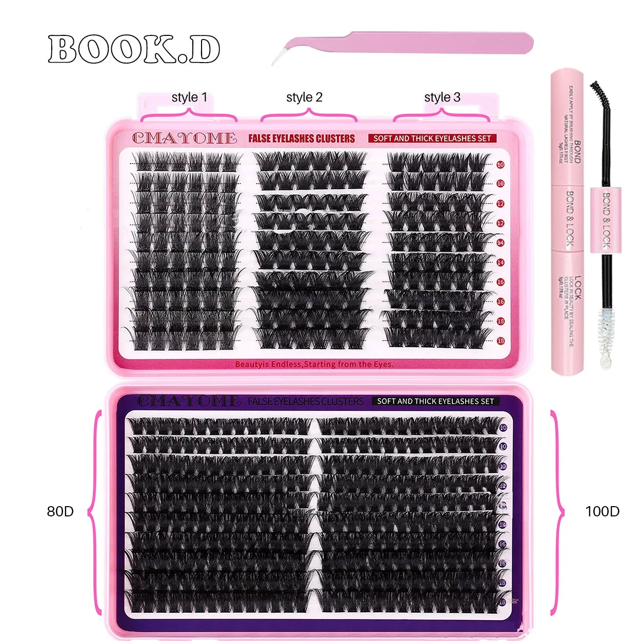 BOOK.D DIY Cluster Eyelash Extension Kit 80D 100D Individual Lash Clusters 3 Styles Wispy Fluffy Volume Reusable False Eyelashes Beginner Friendly At Home Lash Extensions(Image1)