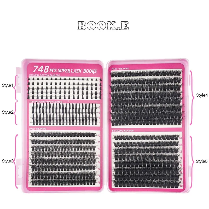 BOOK.E Lash Book DIY Cluster Eyelashes Individual Lash Extensions 5 Styles Natural Wispy Fluffy Dramatic Reusable Eyelash Clusters with Bottom Lashes Mixed Length 10-16mm Soft Cotton Band At Home Self Apply Lash Kit for Daily Party Wear(Image1)