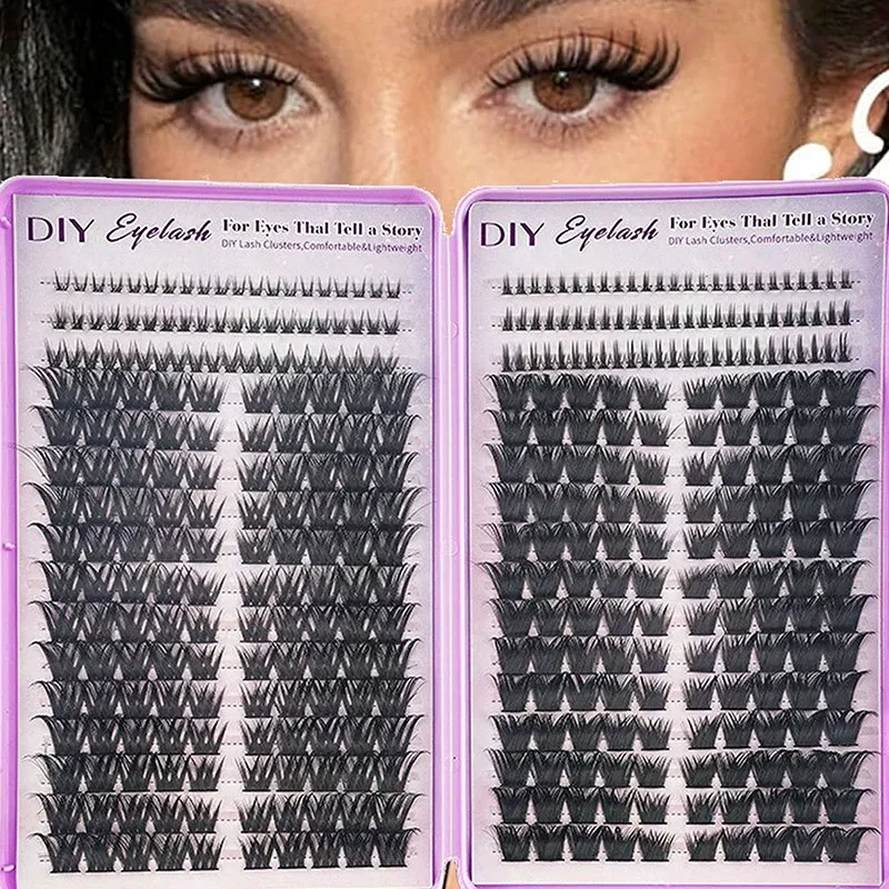 BOOK.F DIY Lash Clusters Lash Book Individual Eyelash Extensions 4 Styles Natural Wispy Fluffy Reusable Cluster Lashes Mixed Length Soft Comfortable Band At Home Self Apply Lash Kit for Beginners Daily Party Wear(Image1)