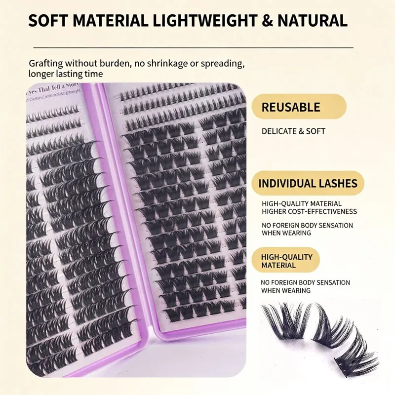 BOOK.F DIY Lash Clusters Lash Book Individual Eyelash Extensions 4 Styles Natural Wispy Fluffy Reusable Cluster Lashes Mixed Length Soft Comfortable Band At Home Self Apply Lash Kit for Beginners Daily Party Wear(Image2)
