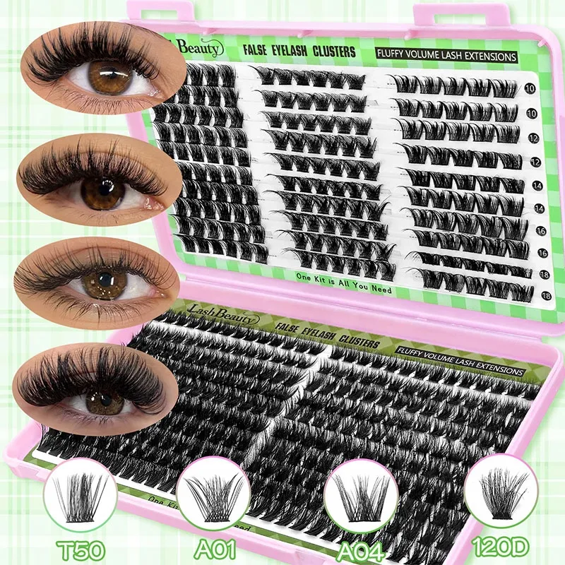 BOOK.I Large Capacity Lash Book Mixed Styles DIY Cluster Eyelash Extension Kit T50 A01 A04 120D Fluffy Volume Dramatic Manga Lashes Individual False Eyelashes Beginner Friendly Long Lasting Reusable for At-Home Use(Image1)